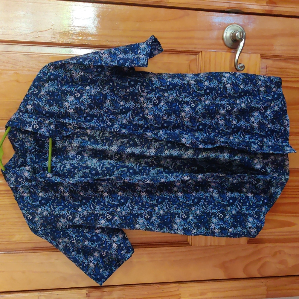 Blue Flowers Pattern Button Down Shirt - image 1